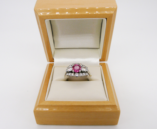 SOLD - A vintage unheated Burmese pink sapphire and diamond cluster ring