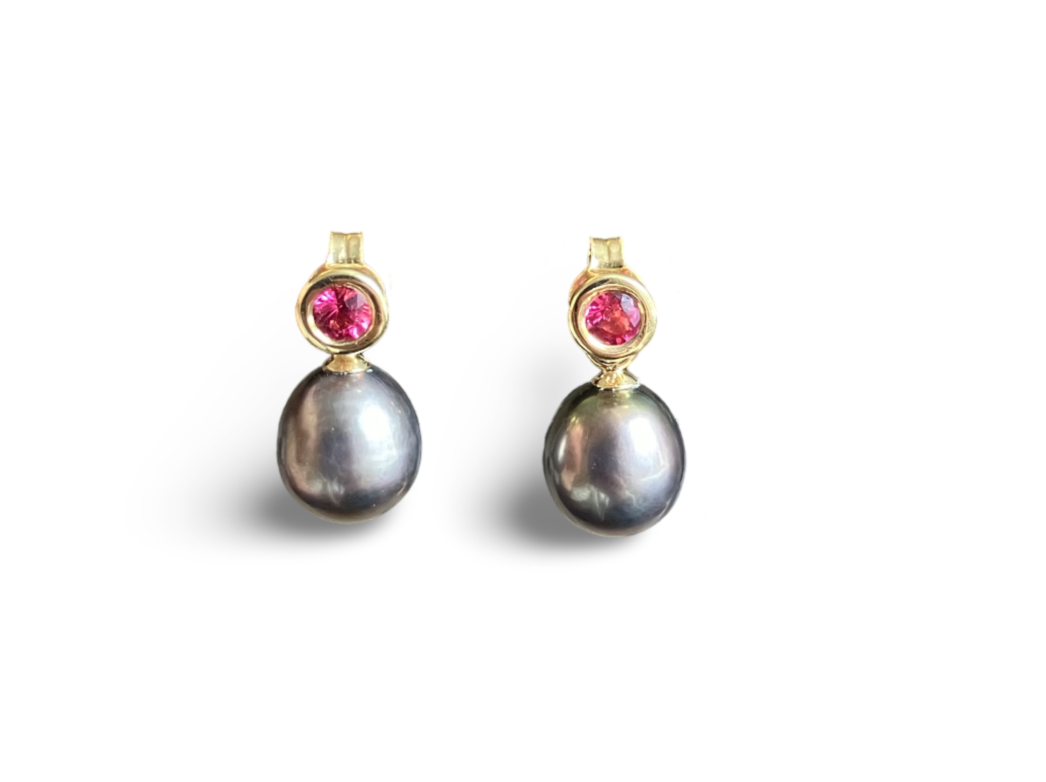 HARMONY COLLECTION - A pair of 18ct Gold Neon Pink Spinel Earrings