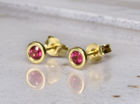 HARMONY COLLECTION - A pair of 18ct Gold Neon Pink Spinel Earrings